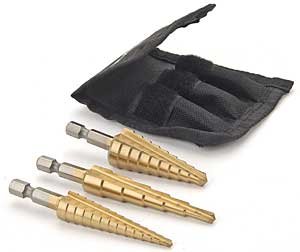 3PC 1/4" HEX SHANK TITANIUM COATED STEP DRILL SET WITH POUCH
