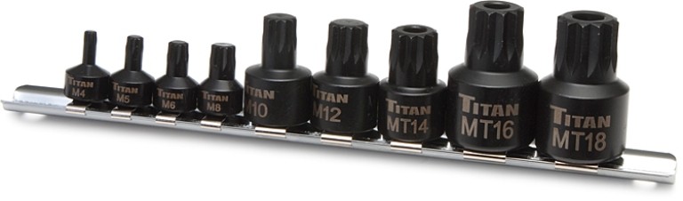 TITAN 9 pc 3/8" Drive Stubby XZN Triple Square Impact Bits 