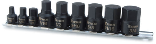 TITAN 9 Pc. Low Profile SAE Impact Hex Bit Socket Set Sizes: 1/4" to 3/4"