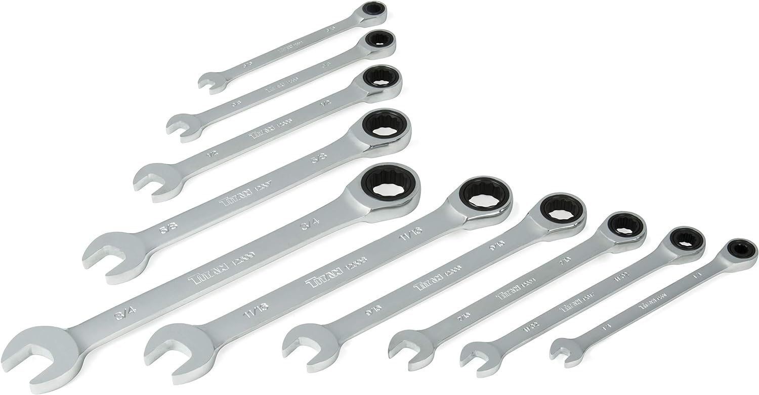 10 Pc. SAE Ratcheting Combo Wrench Set by TITAN 1
