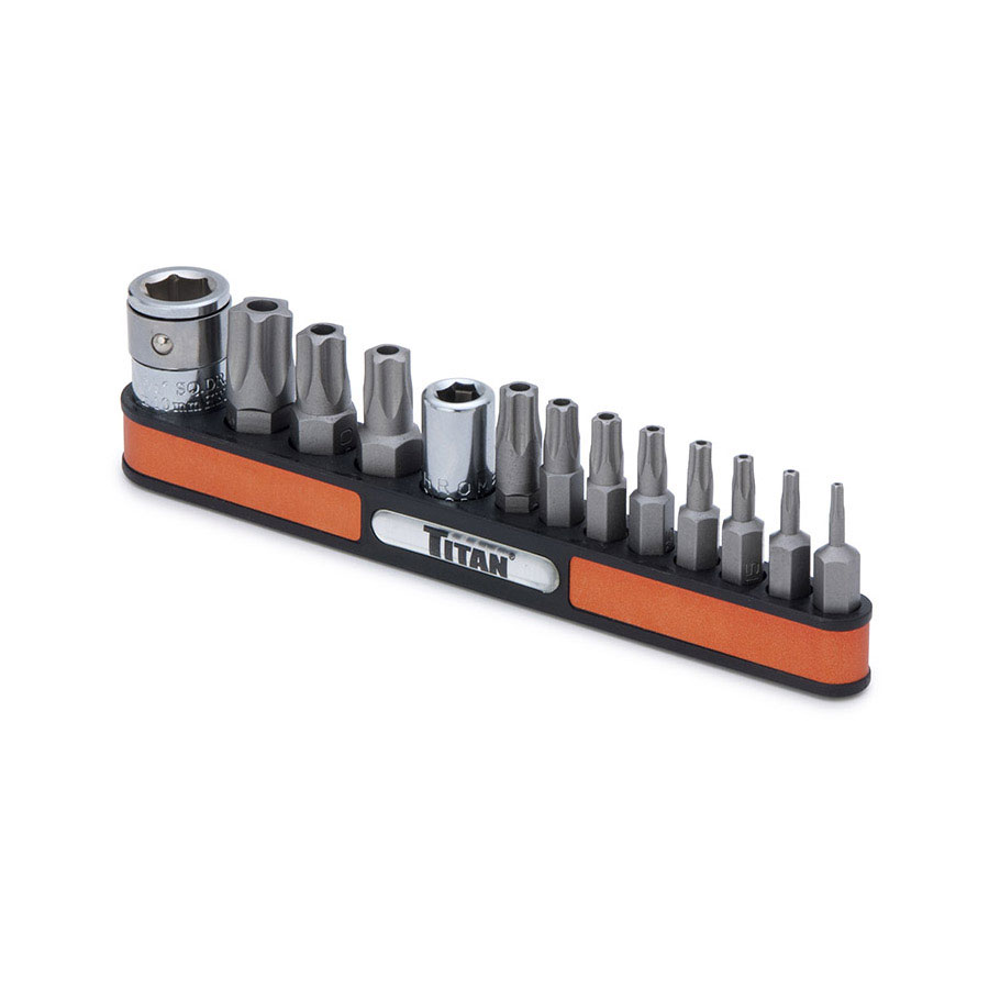 TITAN 11 pc Tamper Resistant Torx Hex Bit Socket Set Sizes: T8 to T55