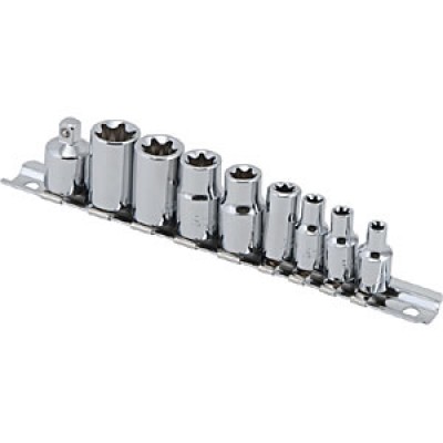 TITAN 9 pc External Star Socket Set Sizes: E5 thru E16