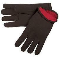 Red Fleece-Lined Brown Jersey Gloves 1 DOZEN