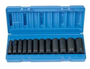 1202D GREY PNEUMATIC 3/8" dr. 12 pc S.A.E. deep 12 pt. impact socket set 5/16" to 1"