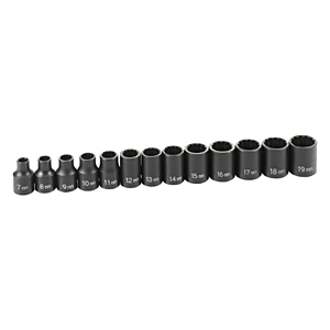 GREY PNEUMATIC 3/8" dr. 13 pc. metric shallow 12 pt. impact socket set 7mm to 19mm