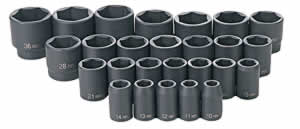 GREY PNEUMATIC 26 pc. 1/2" drive shallow metric impact socket set 10mm to 36mm with molded plastic case