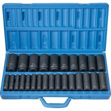 GREY PNEUMATIC 26 Pc. 1/2" Drive metric deep 6 pt. socket set 10 mm to 36mm