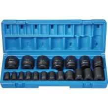 GREY PNEUMATIC 1/2" drive 19 pc. S.A.E. shallow 12 pt. impact socket set 3/8" to 1 1/2"