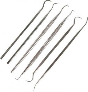 6 Pc. Dental Pick Assortment Stainless Steel With Plastic Pouch