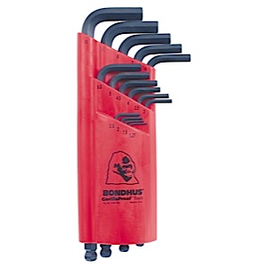 10995 BONDHUS 15PC.BALLDRIVER TIP HEX KEY L-WRENCH SET METRIC SIZES:1.27MM TO 10MM