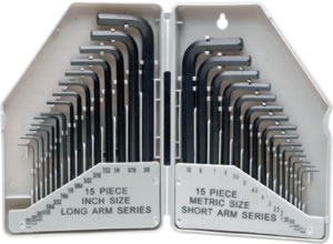 W80288 30PC SAE/METRIC HEX KEY SET SIZES: .028 TO 3/8