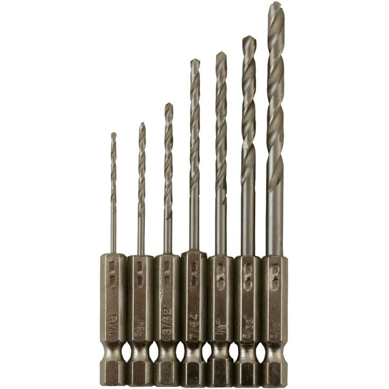 7 pc Hex Shank H.S. Drill Bit Set