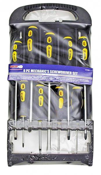 63090 GRIP 9 pc Mechanic's Screwdriver Set . Drop forged heat treated. CVR steel blades with non-slip rubber grips