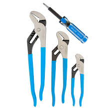 CHANNELLOCK 4 pc Straight Jaw Tonque and Groove Plier Set with 6 in 1 Multi-Bit Screwdriver Made in U.S.A.