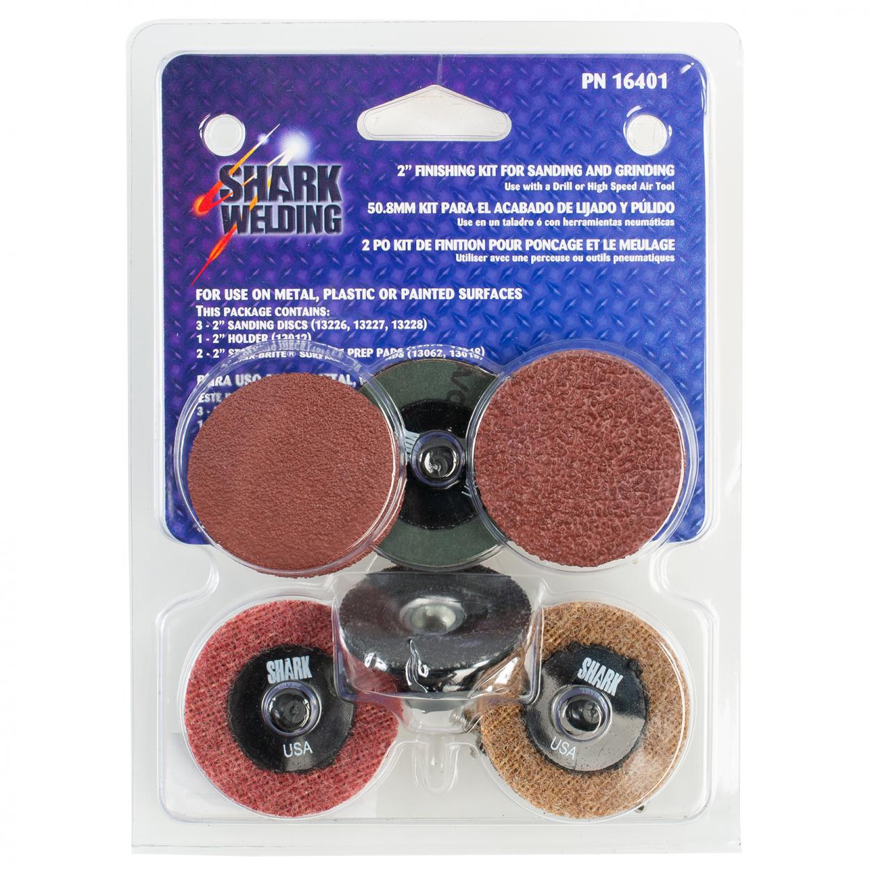 SHARK 2 Inch Finishing Kit for Sanding and Grinding 24,36 and 50 Grit w/Disc Holder Made in U.S.A.