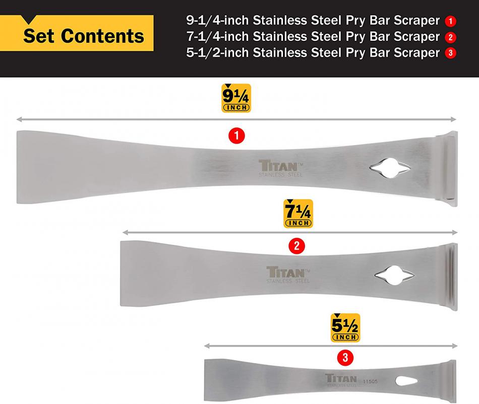 TITAN 3 PC STAINLESS STEEL PRY BAR SCRAPER SET