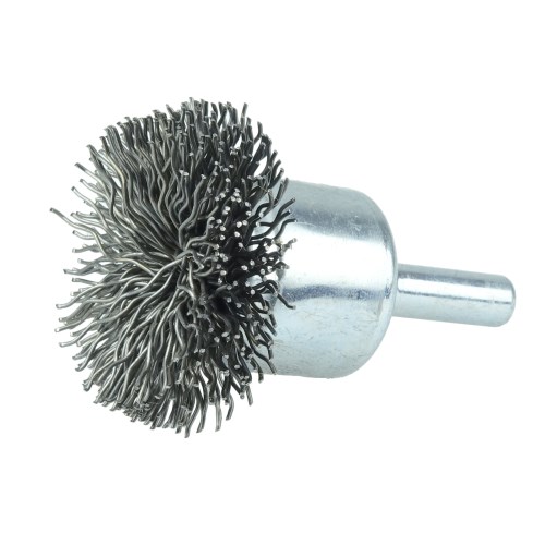 WEILER 1-1/2" CIRCULAR FLARED CRIMPED WIRE END BRUSH, .020" STEEL FILL 1