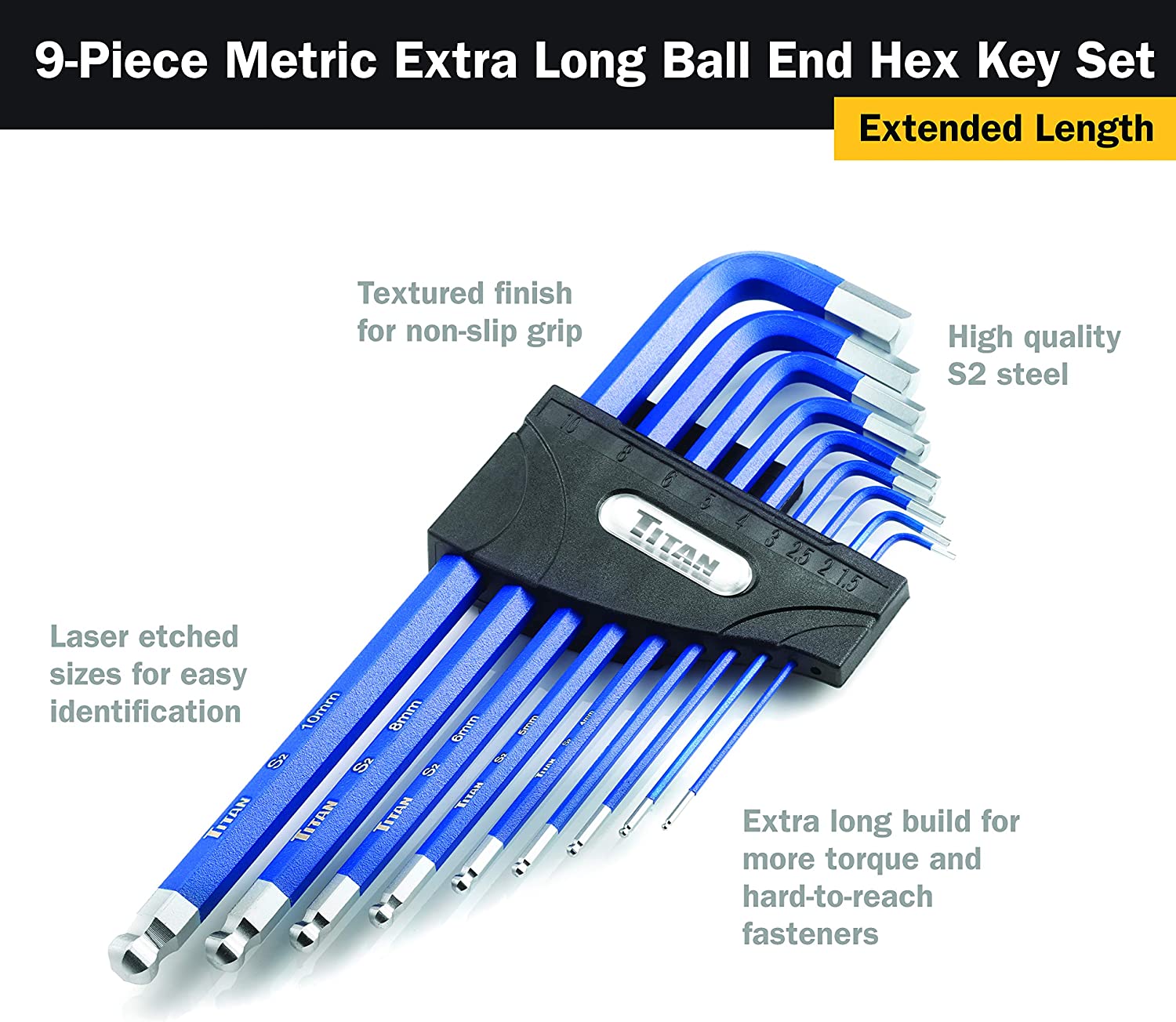 9 Pc. NON SLIP METRIC HEX KEY SET by TITAN 2
