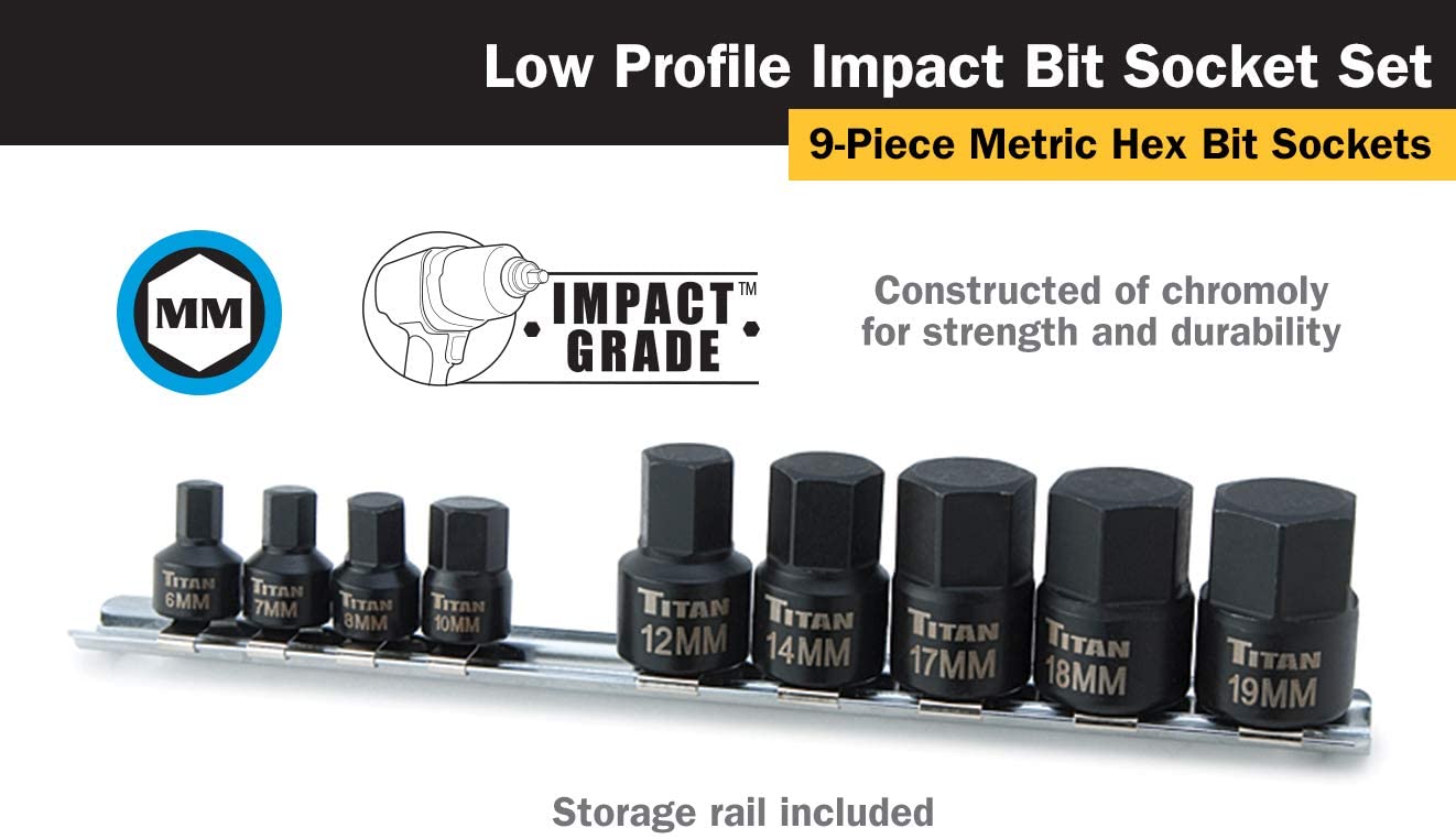 TITAN 9 pc Hex MM Stubby Impact Bit Socket Set Sizes: 6 MM to 19 MM Size & Fit Guide 